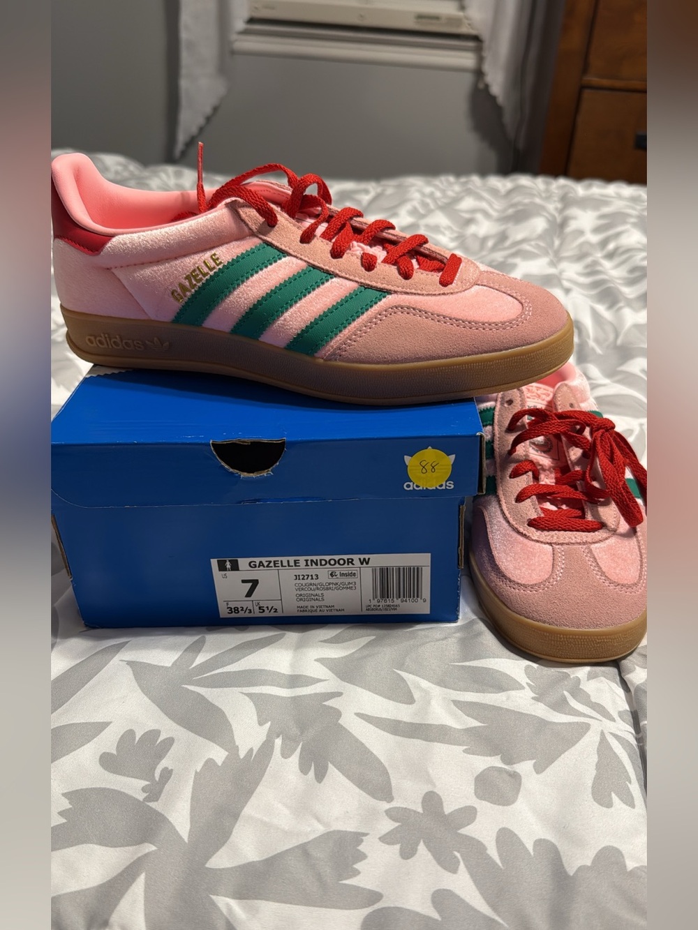 Adidas Gazelle Indoor W Womens Size 7 Shoes - Pink with Green Stripes